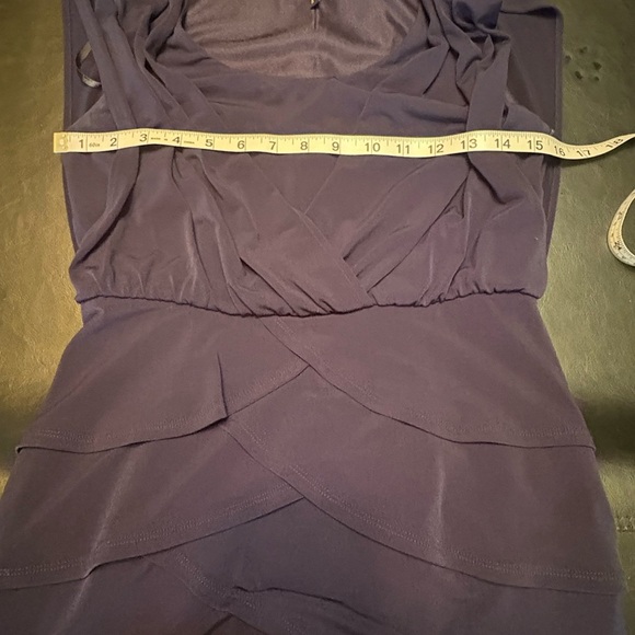 $125 LAUNDRY BY SHELLI SEGAL Navy Blue Tulip Tiered Sleeveless Cocktail Dress 4 - Picture 10 of 13